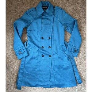 ETCETERA Teal Textured Belted Long Coat Women's Size 4 Button Front Y2K